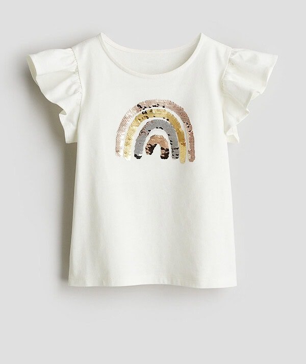 Kız Çocuk İşlemeli Gökkuşağı T-Shirt