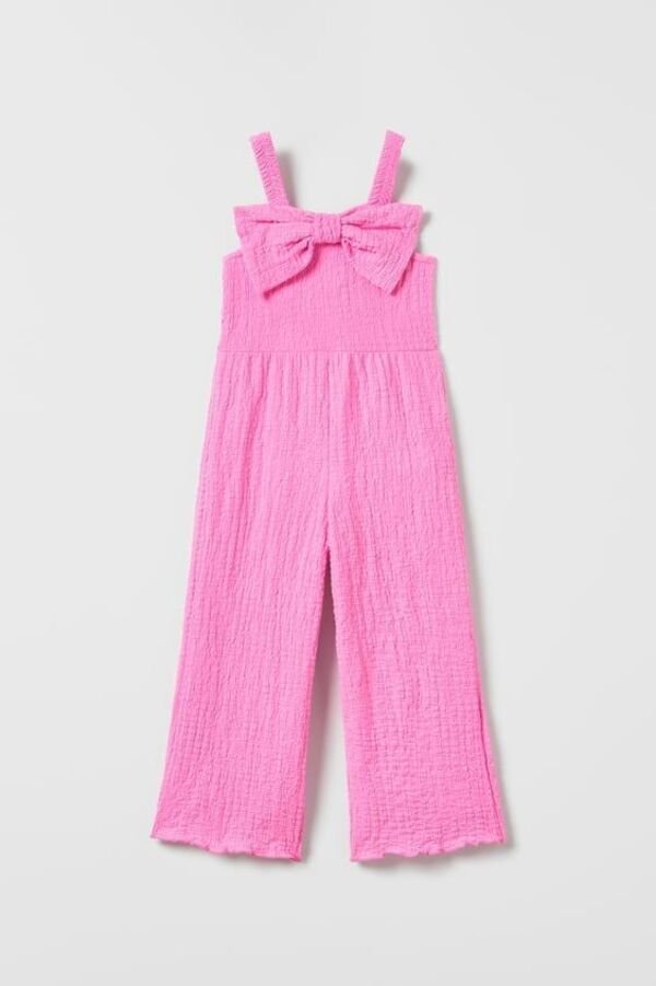 Kız Çocuk Fiyonklu Pembe Tulum