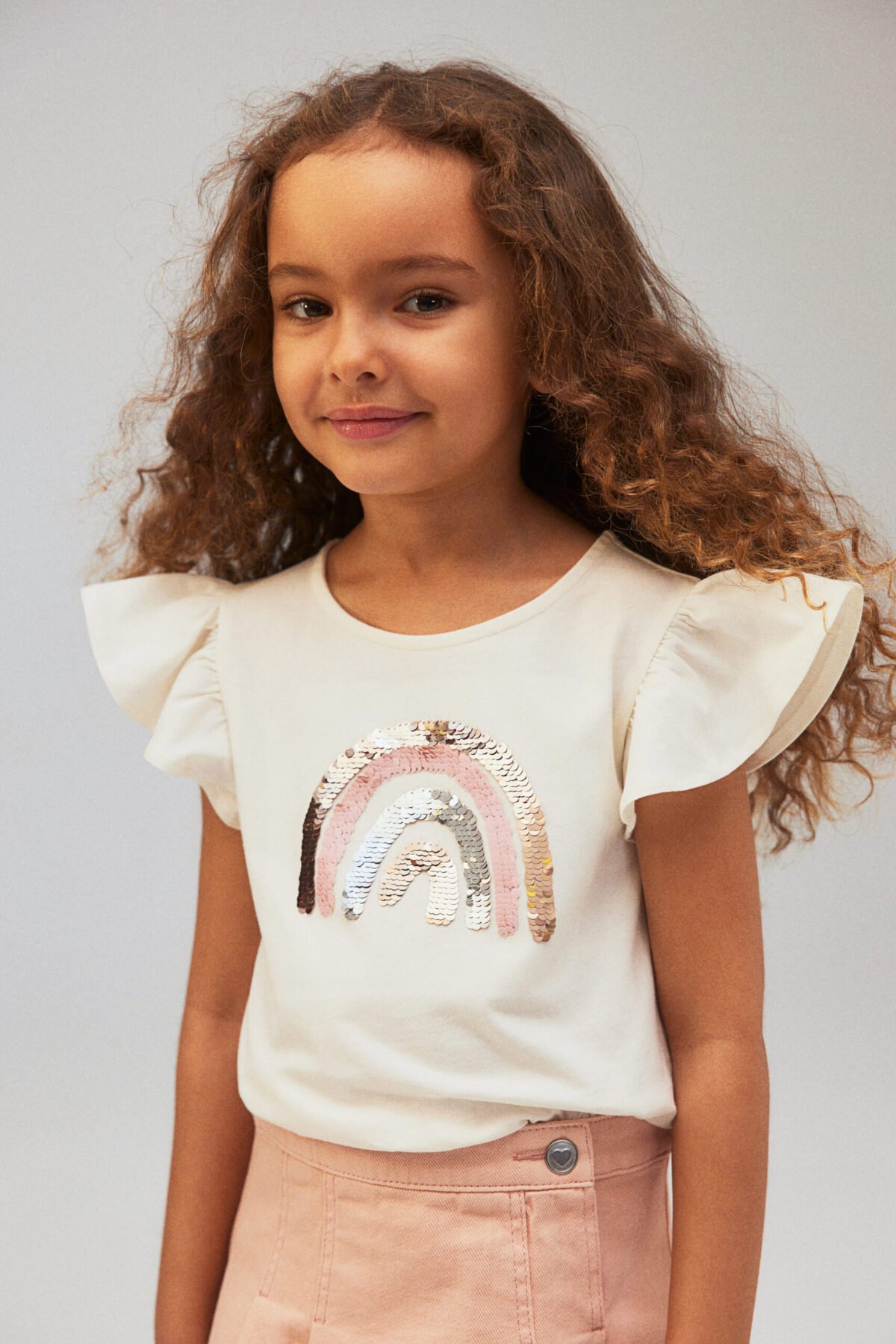 Kız Çocuk İşlemeli Gökkuşağı T-Shirt - Görsel 4