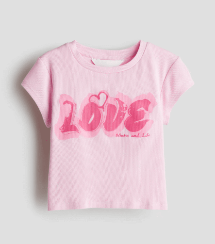 Kız Çocuk Fitilli Baskılı Crop T-Shirt