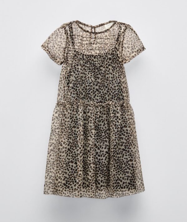 Kız Çocuk Tüllü Leopar Desenli Elbise