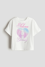 kız çocuk garson boy baskılı t-shirt, selena gomez tişört çocuk, beyaz kız çocuk yazlık t-shirt