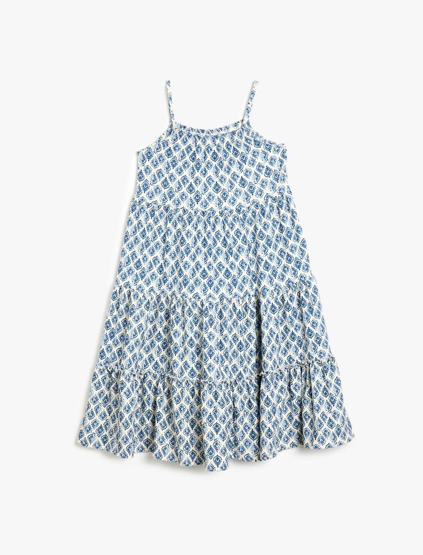 Kız Çocuk Askılı Desenli Elbise