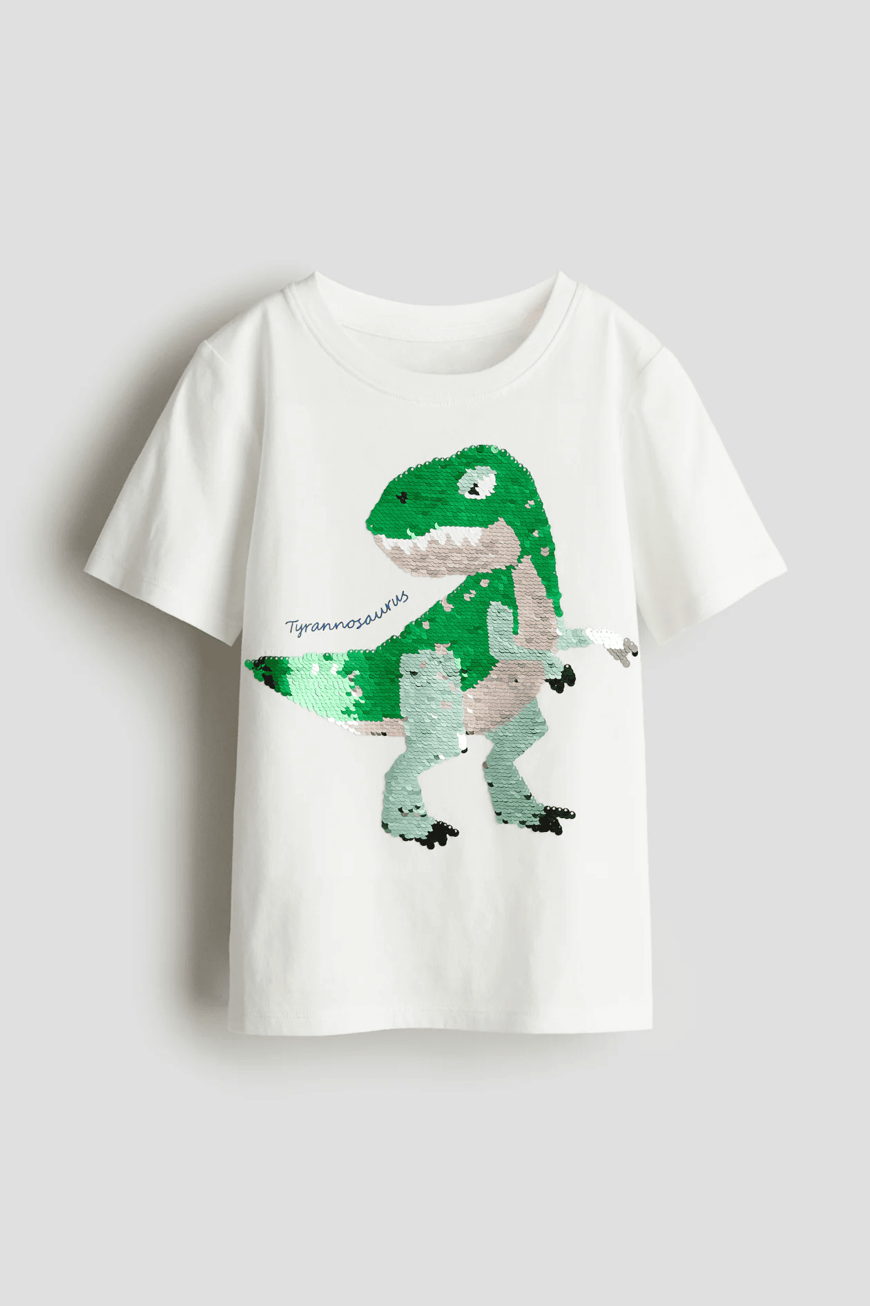 Erkek Çocuk Dinozor Desenli Çift Yönlü Pullu T-Shirt