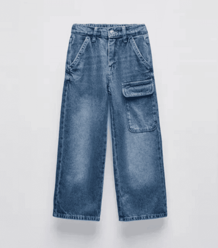 kız çocuk körük cep detaylı baggy denim pantolon
