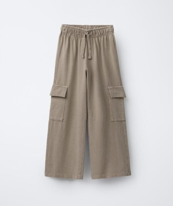 Yıkanmış Efektli Geniş Paça Kargo Pantolon