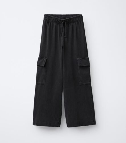 Kız Çocuk Yıkanmış Efektli Geniş Paça Kargo Pantolon