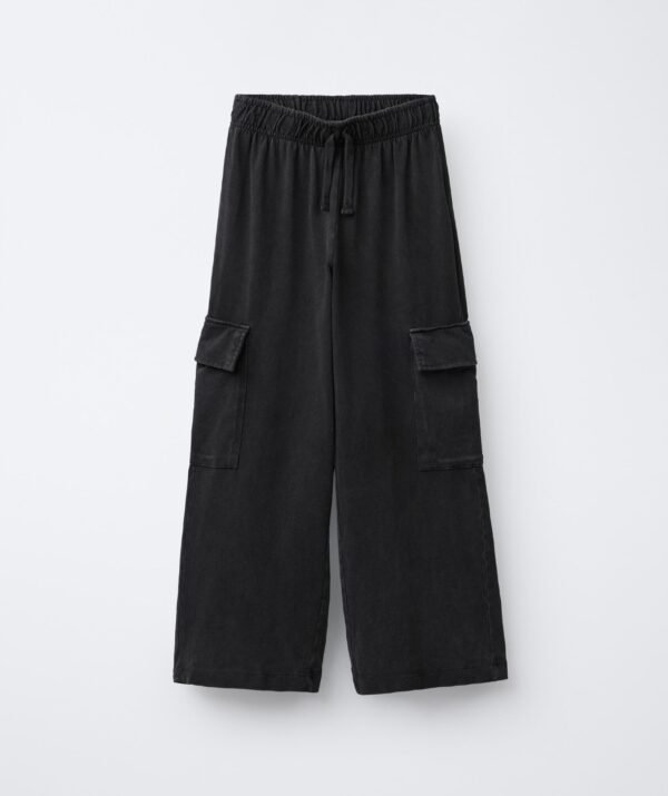 Kız Çocuk Yıkanmış Efektli Geniş Paça Kargo Pantolon