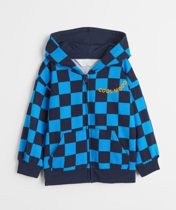 Erkek Çocuk Kareli Kapüşonlu Hırka