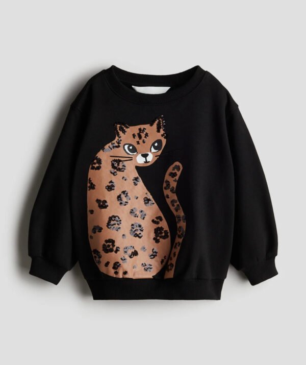 Kız Çocuk Kedi Detaylı Pullu Sweatshirt