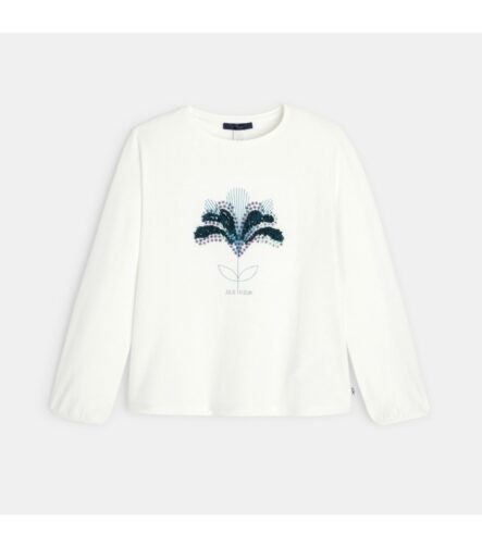 Kız Çocuk Çiçek Nakışlı T-Shirt