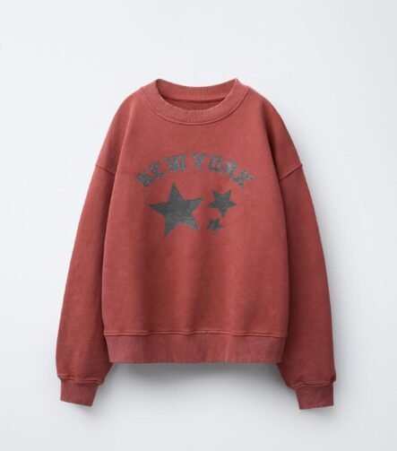 Kız Çocuk Baskılı Soluk Efektli Sweatshirt