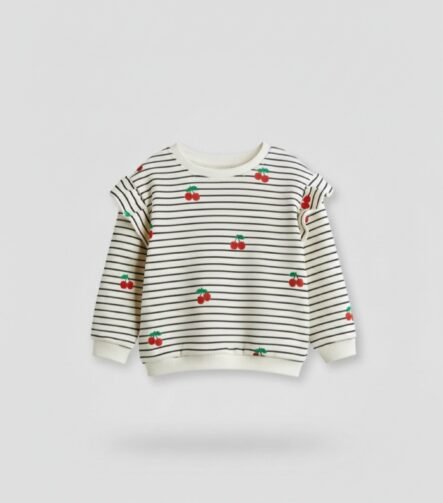 Kız Çocuk Omuzları Fırfır Detaylı Sweatshirt