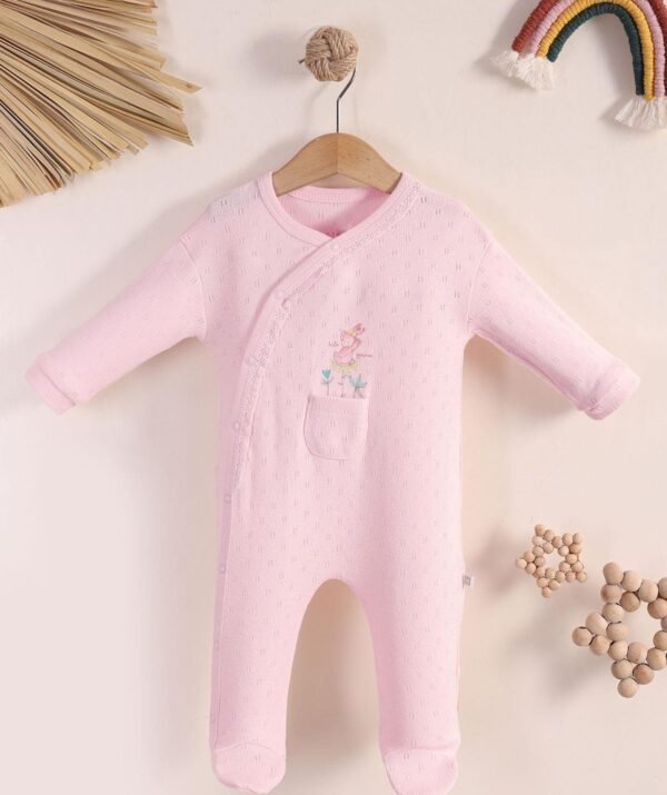 Kız Bebek Nakışlı Tulum Pembe Biorganic