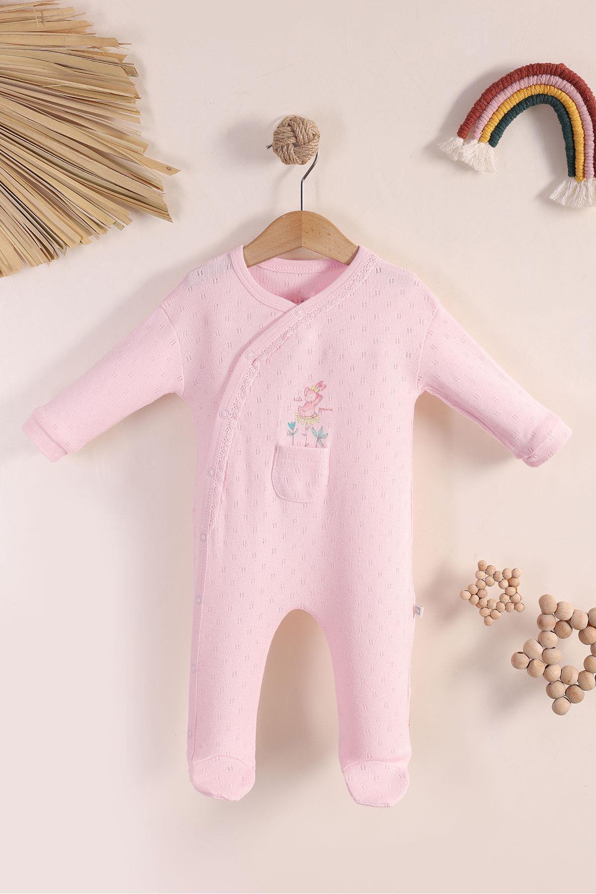 Kız Bebek Nakışlı Tulum Pembe Biorganic