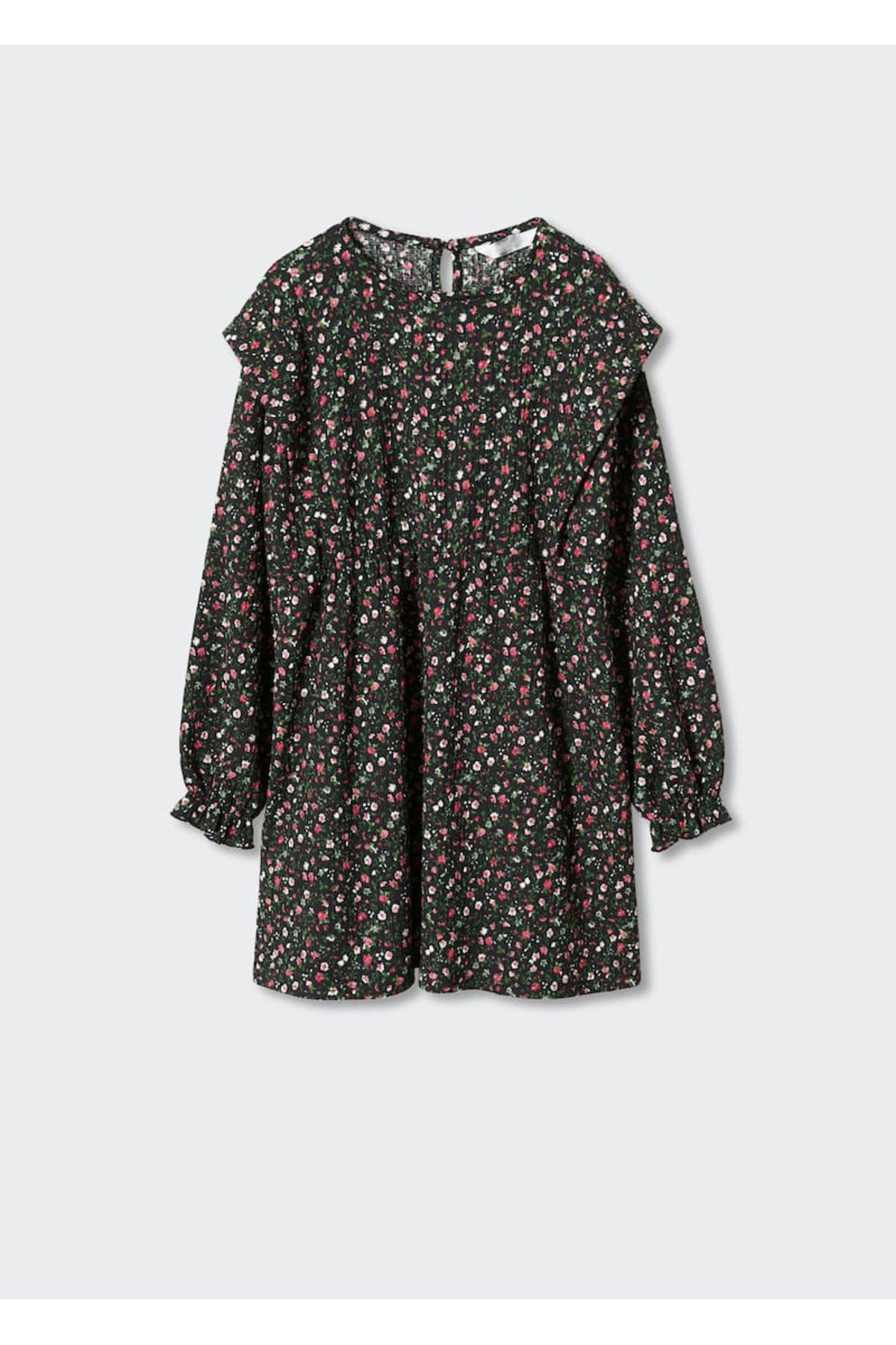 Kız Çocuk Çiçek Desenli Elbise Siyah