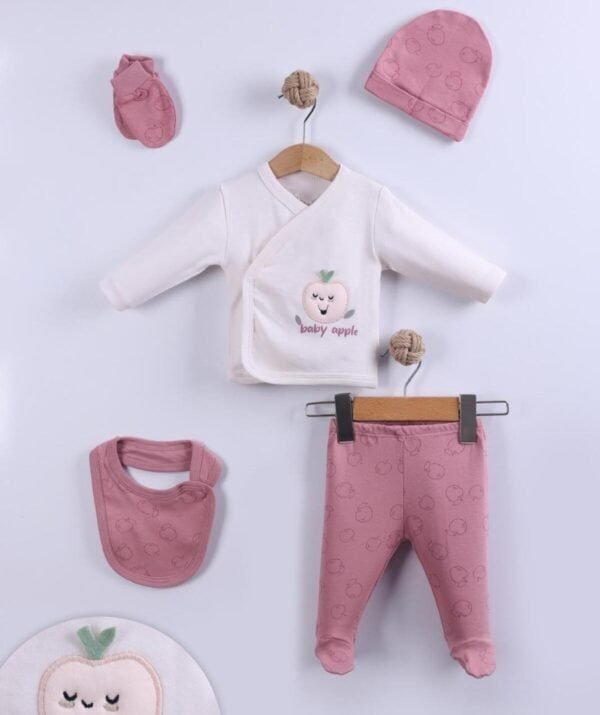 Kız Bebek Hastane Çıkışı Set Elma Temalı Gül Kurusu