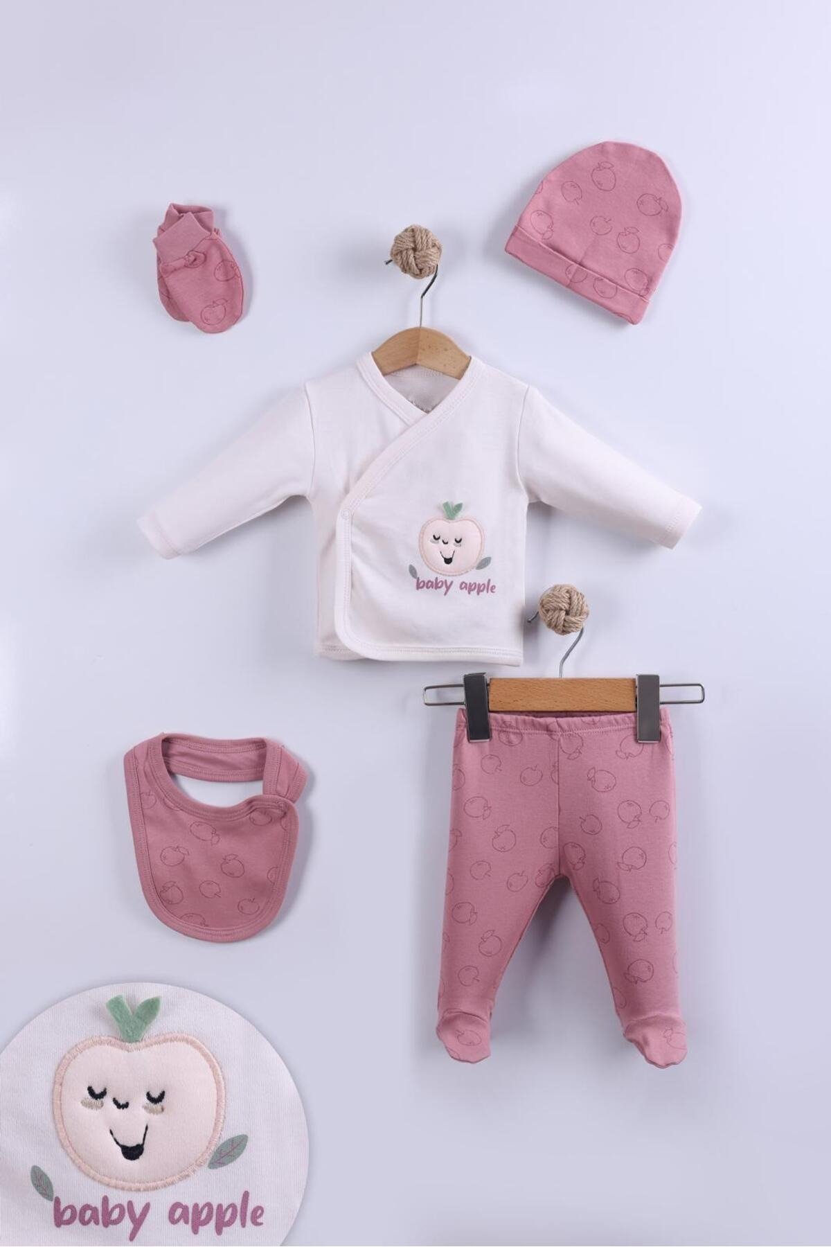 Kız Bebek Hastane Çıkışı Set Elma Temalı Gül Kurusu