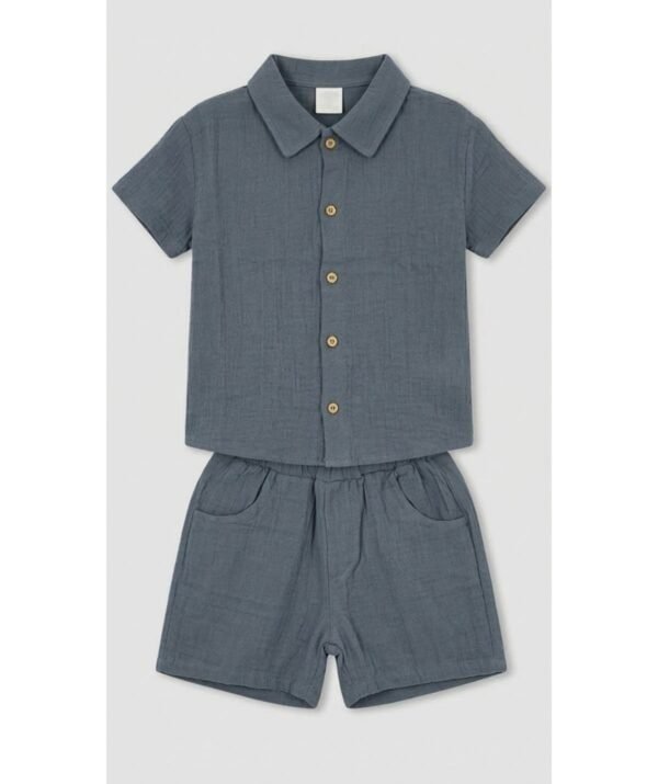 Erkek Bebek Müslin Şortlu Takım İndigo