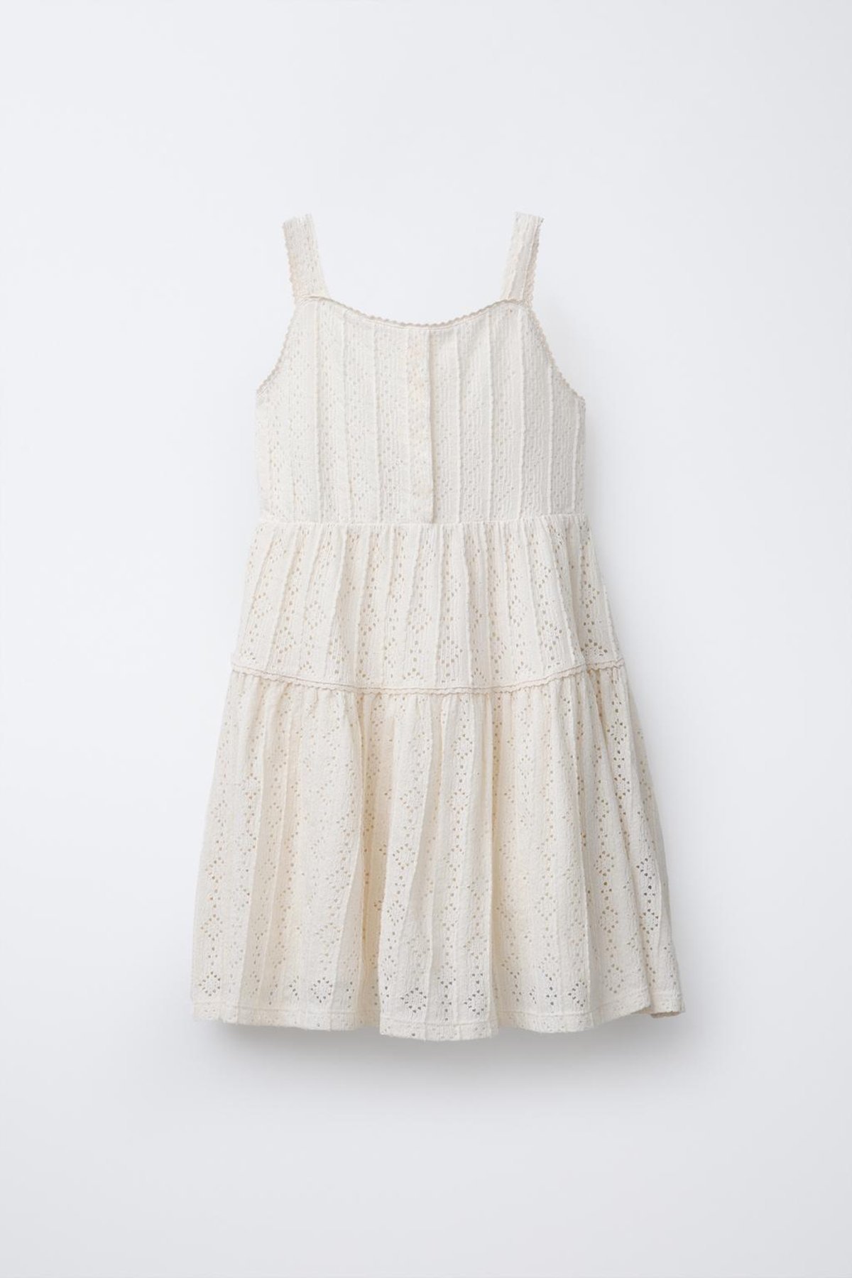 Kız Çocuk Askılı Fisto Elbise Katlı Krem