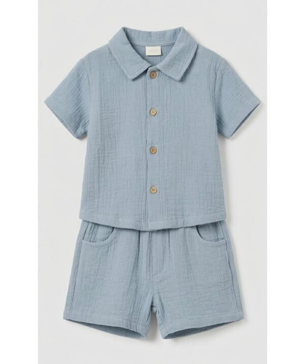 Erkek Bebek Müslin Şortlu Takım Mavi