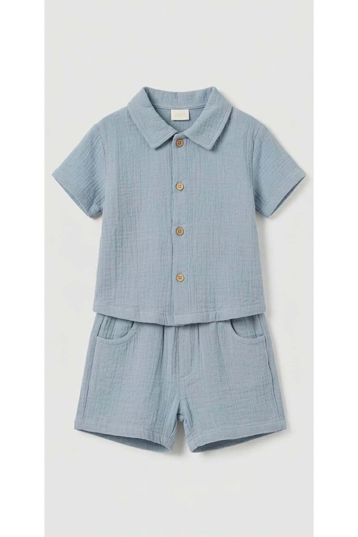 Erkek Bebek Müslin Şortlu Takım Mavi