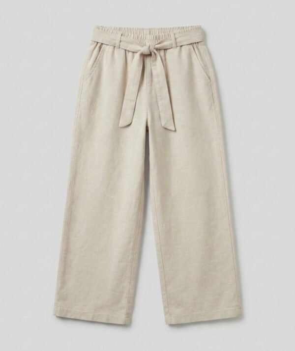 Kız Çocuk Dokuma Pantolon Beli Lastikli Bej