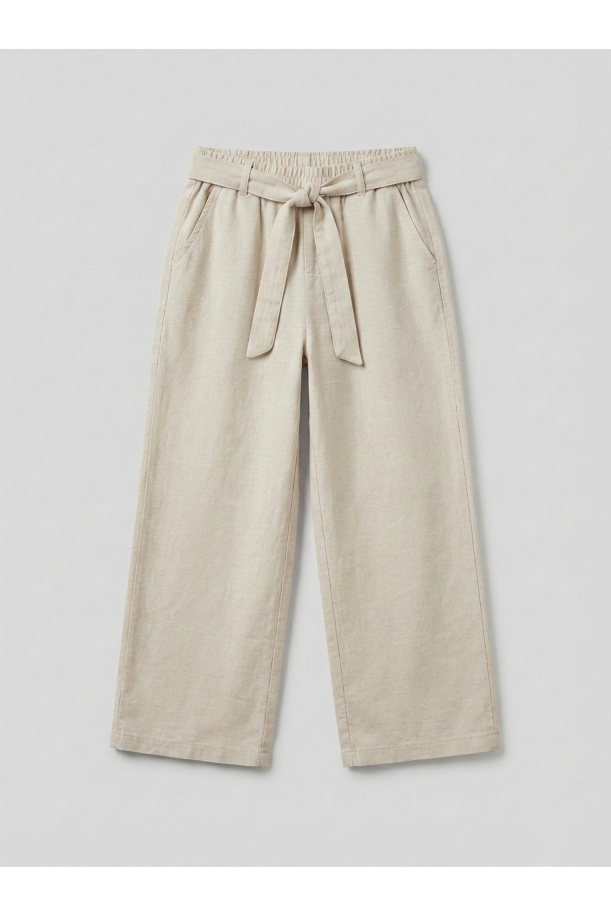 Kız Çocuk Dokuma Pantolon Beli Lastikli Bej