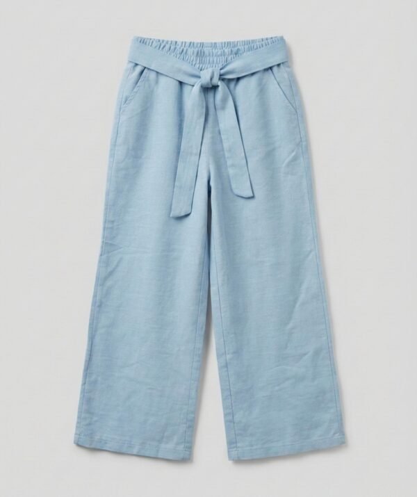 Kız Çocuk Dokuma Pantolon Beli Lastikli Mavi