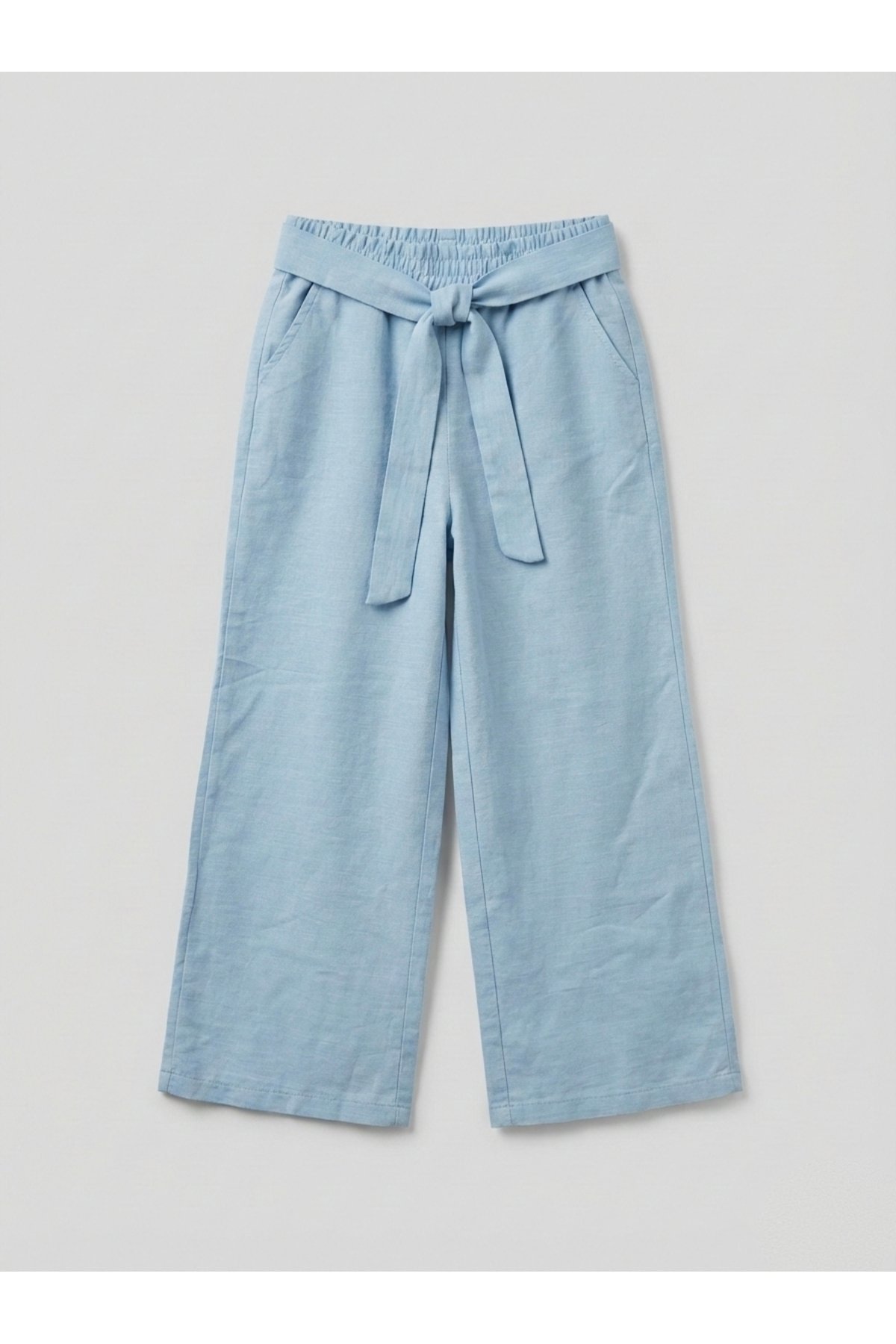 Kız Çocuk Dokuma Pantolon Beli Lastikli Mavi