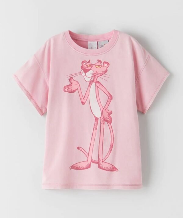 Kız Çocuk Baskılı T-Shirt Pembe Panter