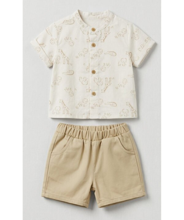 Erkek Bebek Gömlek Şort Dokuma Takım Safari Krem