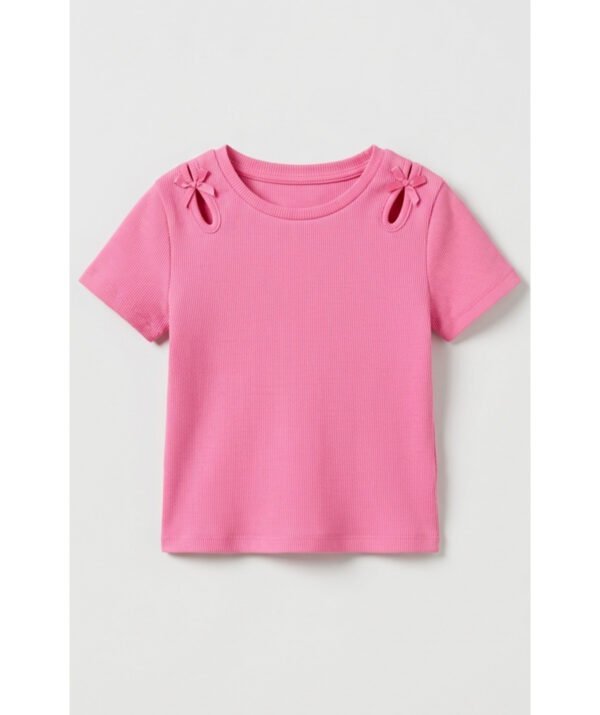 kız çocuk fiyonklu fitilli t-shirt pembe ZEYDER2110