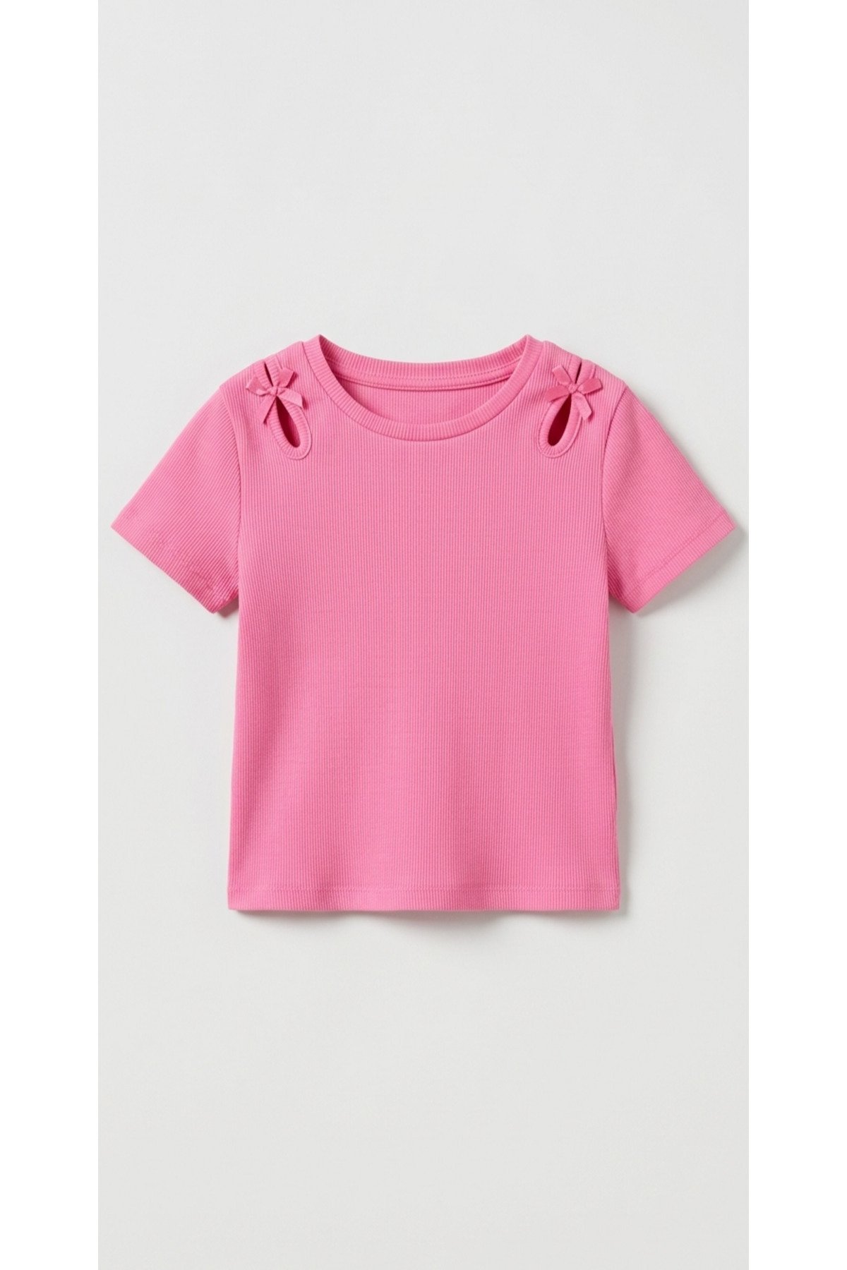 kız çocuk fiyonklu fitilli t-shirt pembe ZEYDER2110