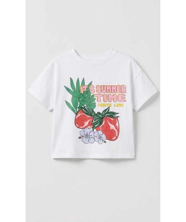 kız çocuk baskılı t-shirt beyaz ZEYDER1797