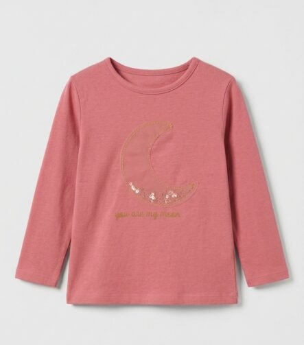 kız çocuk simli ay detaylı t-shirt pembe ZEYDER1682