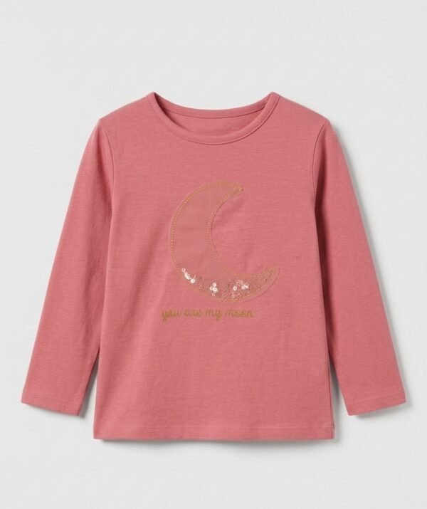 kız çocuk simli ay detaylı t-shirt pembe ZEYDER1682