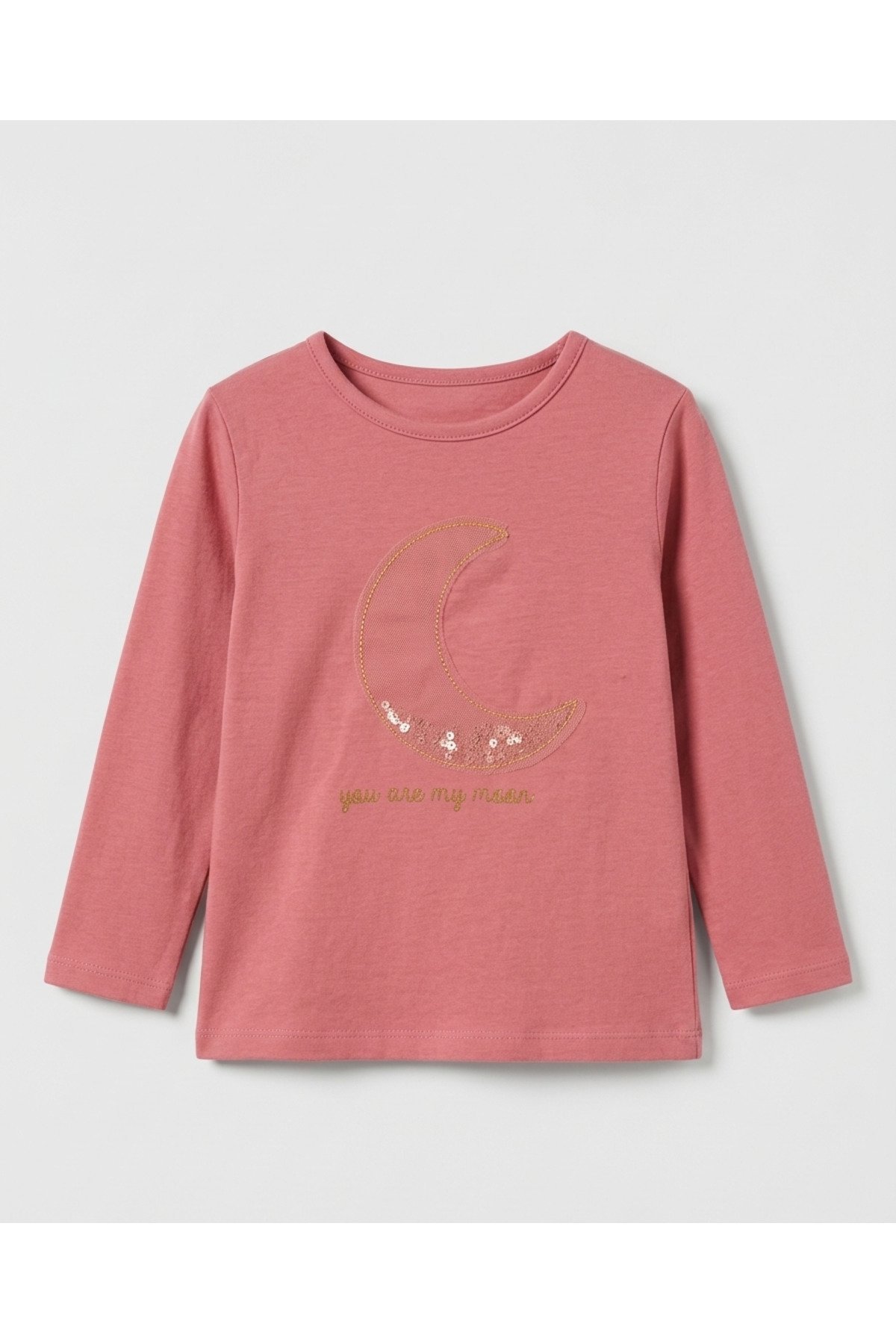kız çocuk simli ay detaylı t-shirt pembe ZEYDER1682