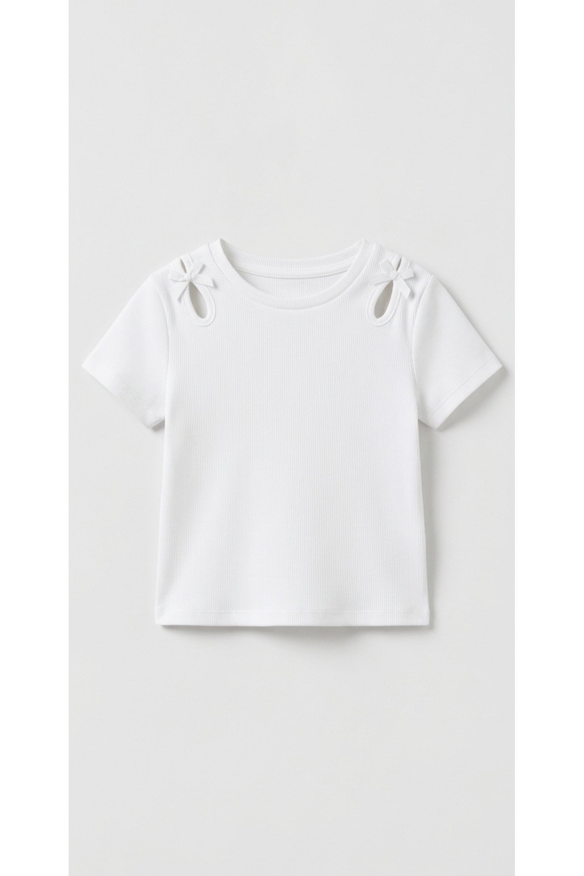 kız çocuk fiyonklu fitilli t-shirt beyaz ZEYDER2113