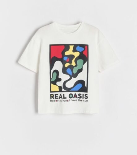 unisex çocuk baskılı oversize t-shirt beyaz zeyder2126