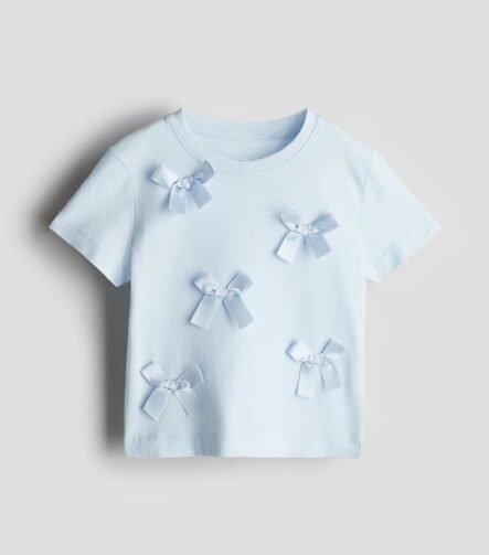 kız çocuk fiyonk detaylı t-shirt mavi zeyder2132
