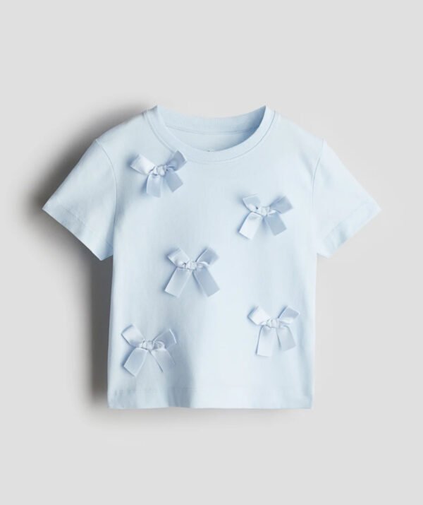 kız çocuk fiyonk detaylı t-shirt mavi zeyder2132