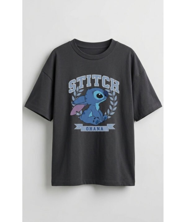 kız çocuk stitch baskılı t-shirt antrasit 6-14 yaş