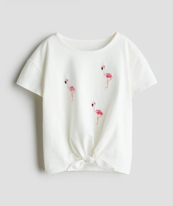 kız çocuk boncuk detaylı t-shirt beyaz zeyder2134