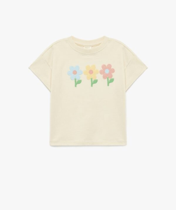 kız bebek çiçek nakışlı t-shirt krem zeyder2142