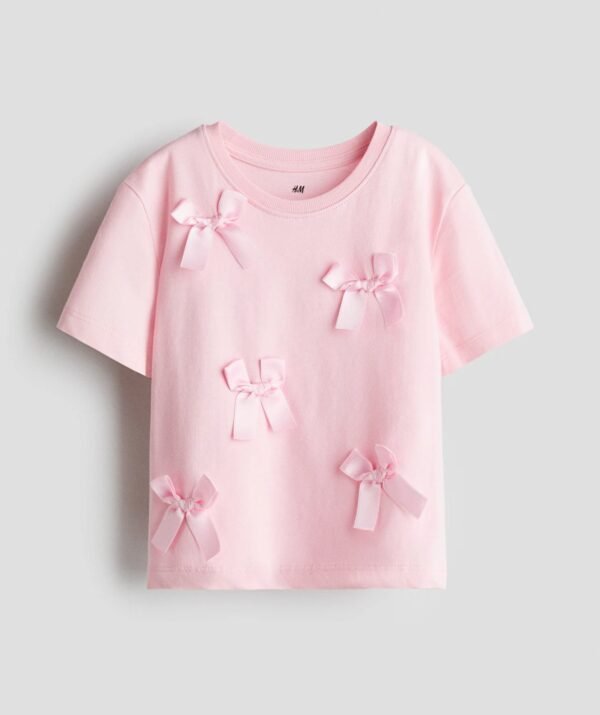 kız çocuk fiyonk detaylı t-shirt pembe zeyder2133