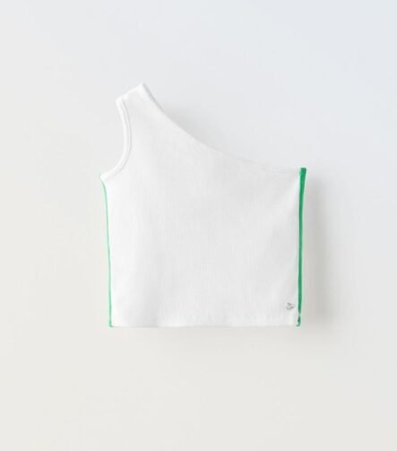 kız çocuk asimetrik kol t-shirt beyaz ZEYDER2175