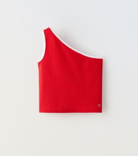 kız çocuk asimetrik kol t-shirt kırmızı ZEYDER2173