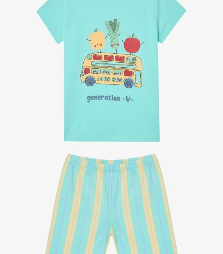 unisex çocuk baskılı pijama takımı şortlu su yeşili ZEYDER2188