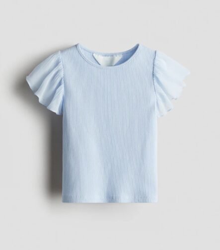 kız çocuk şifon kollu t-shirt mavi ZEYDER2177